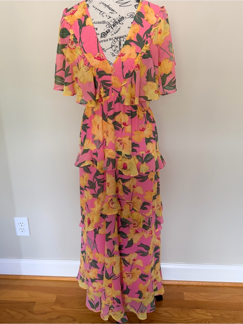 Vici Pink & Yellow Floral Ruffle Maxi Dress
